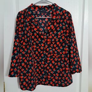 ASOS Dedign Red And Black Floral Long Sleeve Blouse US Size 10